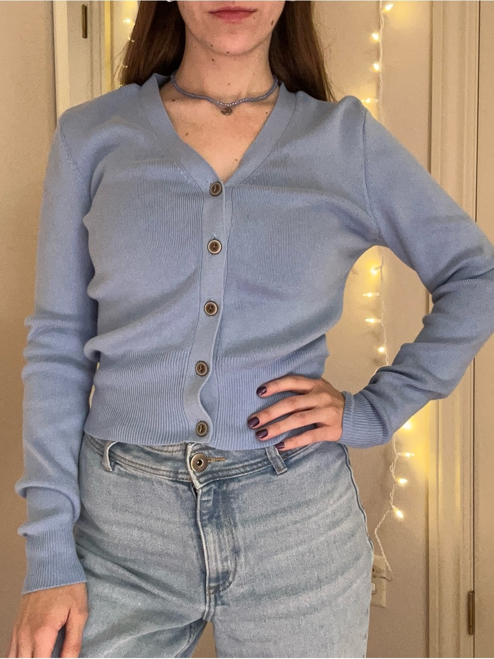 Blue V-Neck Sweater - Picture 2 of 6
